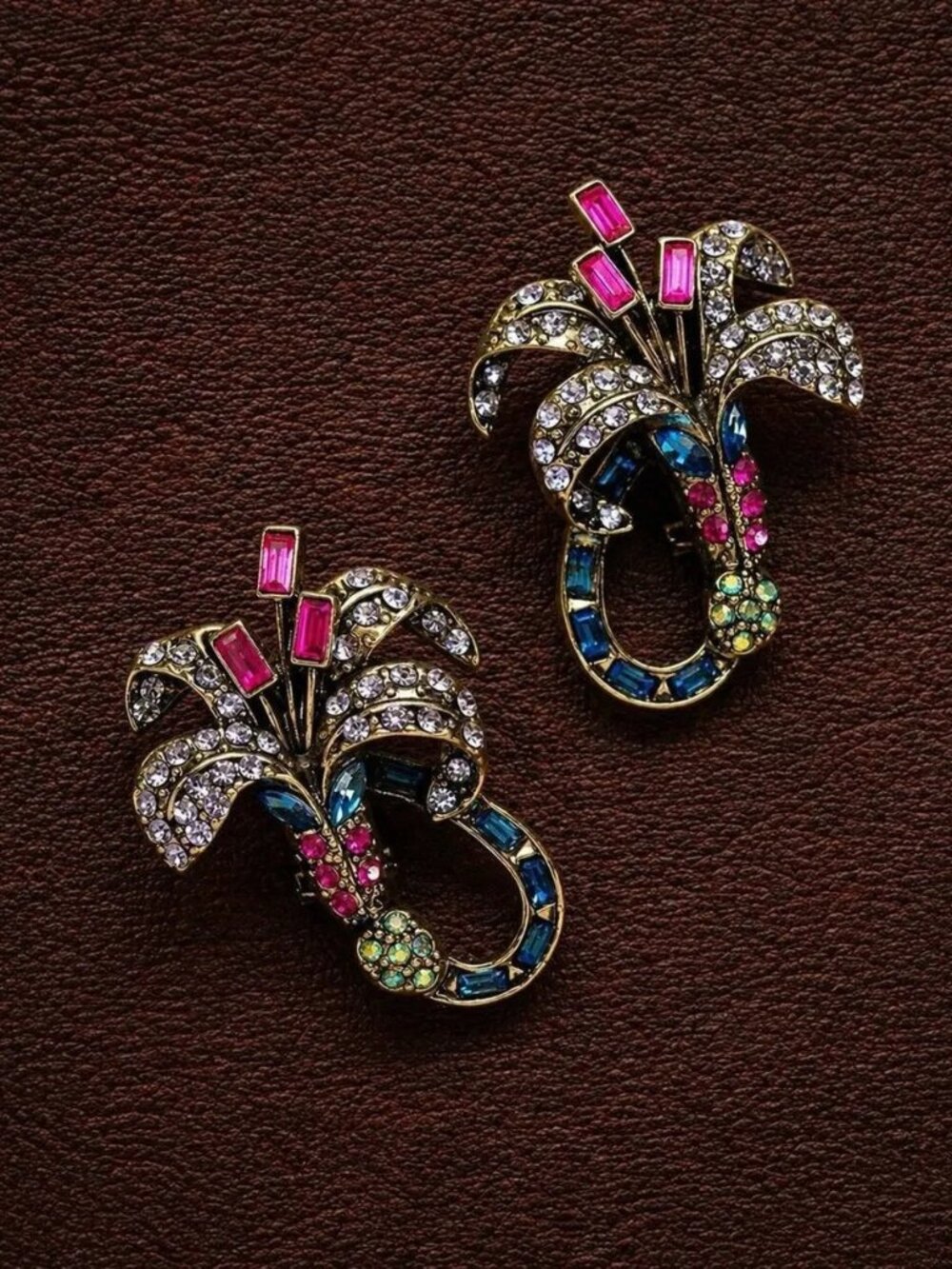 Art Deco Museum Flower Antique Earrings Court Gold CZ VTG Palace Boho Gemstone